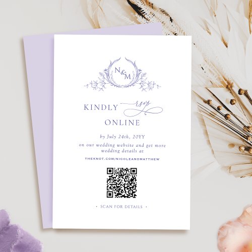 Elegant Monogrammed Purple QR Code  RSVP Online Enclosure Card