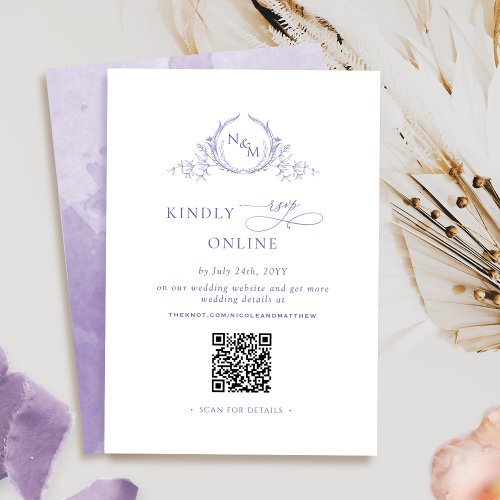 Elegant Monogrammed Purple RSVP Online QR Code  Enclosure Card