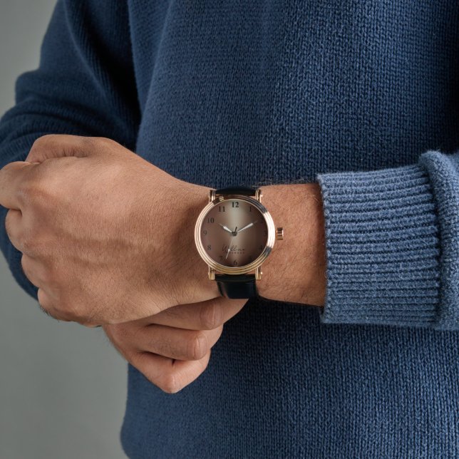 Elegant Monogrammed Rose Gold Brushed Metallic Watch (Wrist)