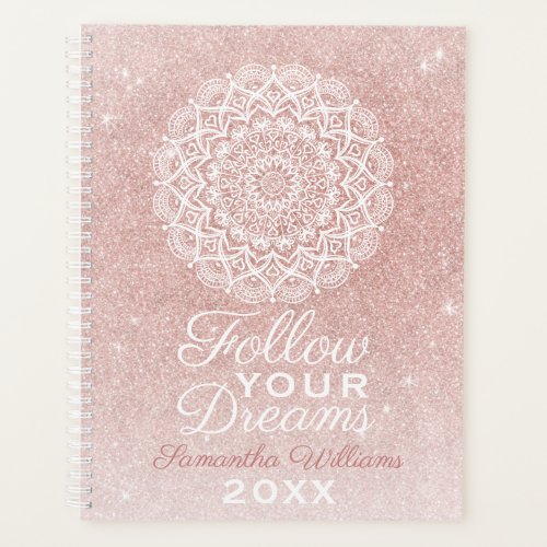 Elegant Monogrammed Rose Gold Glitter Girly 2022 Planner