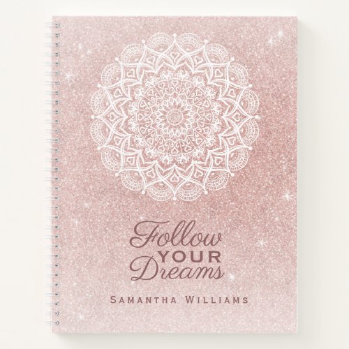 Elegant Monogrammed Rose Gold Glitter Girly Notebook