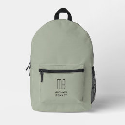 Elegant Monogrammed Sage Green Printed Backpack