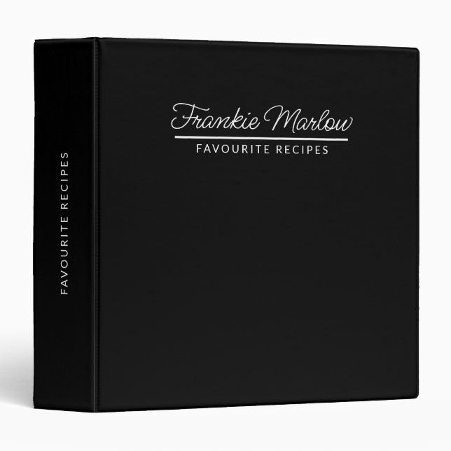 Elegant Monogrammed Script Name Recipe Black  3 Ring Binder (Front/Spine)