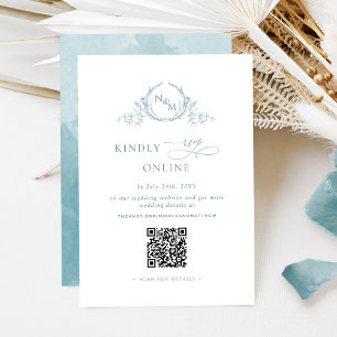 Elegant Monogrammed Sea Glass RSVP Online QR Code Enclosure Card