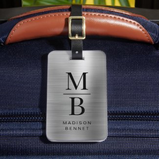 Elegant Monogrammed Silver Brushed Metallic 