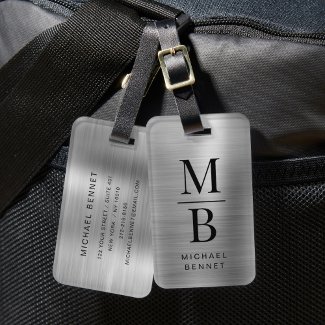 Elegant Monogrammed Silver Brushed Metallic