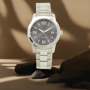 Elegant Monogrammed Silver Brushed Metallic Watch