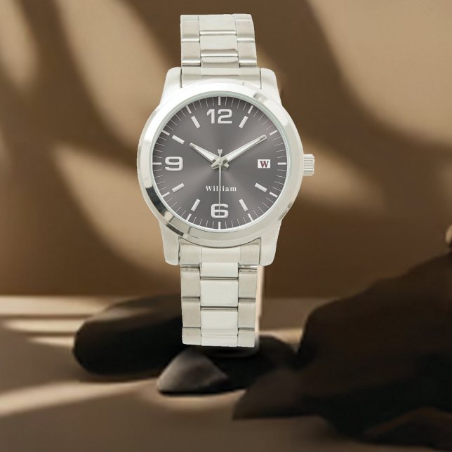 Elegant Monogrammed Silver Brushed Metallic Watch (Creator Uploaded)