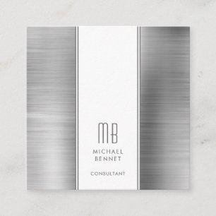 Elegant Monogrammed Silver Gray Consultant Square Business Card