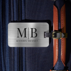 Elegant Monogrammed Silver Metallic Luggage Tag