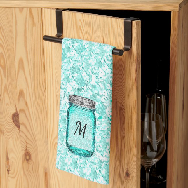 Elegant Monogrammed Stylish Pattern Teal Kitchen Towel (Thirds Fold)
