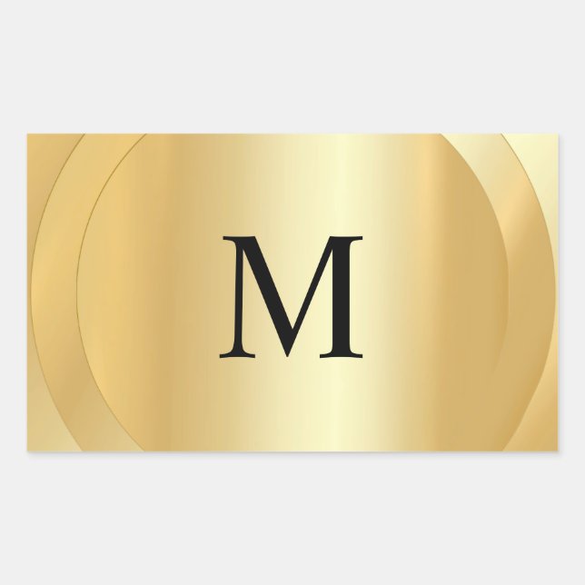 Elegant Monogrammed Template Custom Faux Gold Rectangular Sticker (Front)