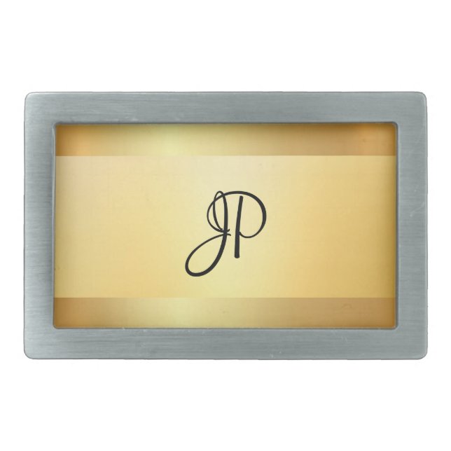 Elegant Monogrammed Template Gold Look Modern Belt Buckle (Front)