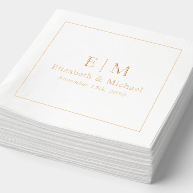 Elegant Monogrammed Typography Script Wedding Gold Foil Napkins (Detail)