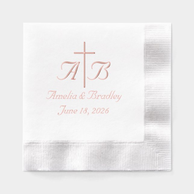 Elegant Monogrammed Wedding Cross  Foil Napkins (Front)