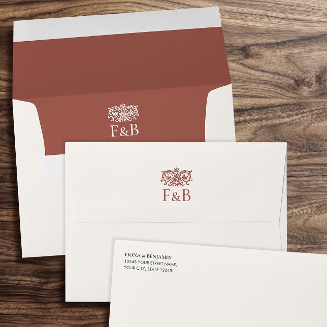 Elegant Monogrammed Wedding Floral Terracotta Envelope (Creator Uploaded)