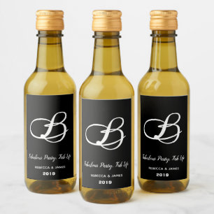 Elegant Monogrammed Wedding Party Event Black Mini Wine Label