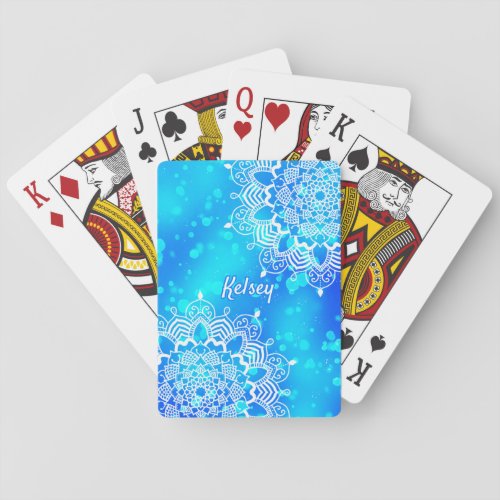 Elegant Monogrammed White  Blue Mandala Pattern P Playing Cards