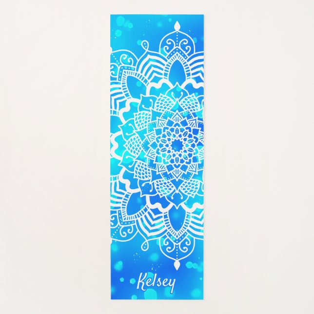 Elegant Monogrammed White & Blue Mandala Pattern Y Yoga Mat (Front)