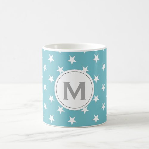 Elegant Monogrammed White Stars On Curacao Blue  Coffee Mug