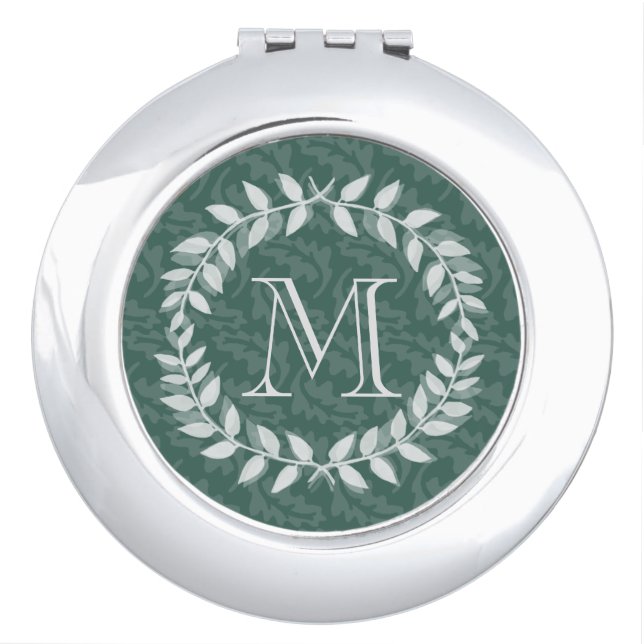 Elegant Monogrammed Wreath Botanical Greenery Compact Mirror (Front)