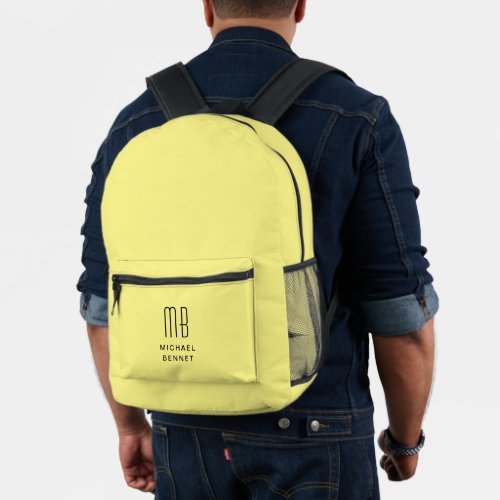 Elegant Monogrammed Yellow Printed Backpack