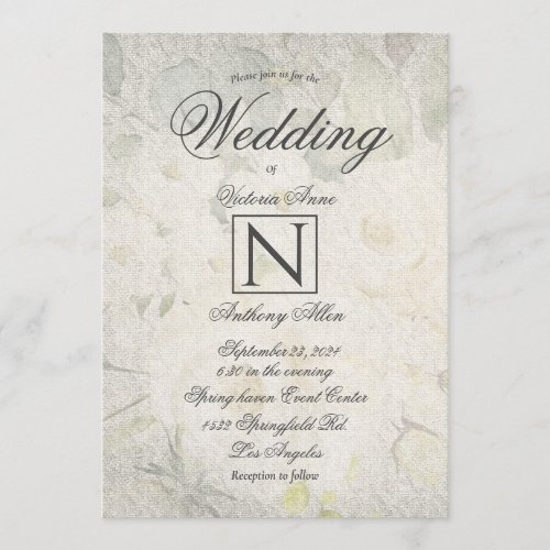 Elegant Monogrm Floral Watercolor Rustic Wedding I Invitation