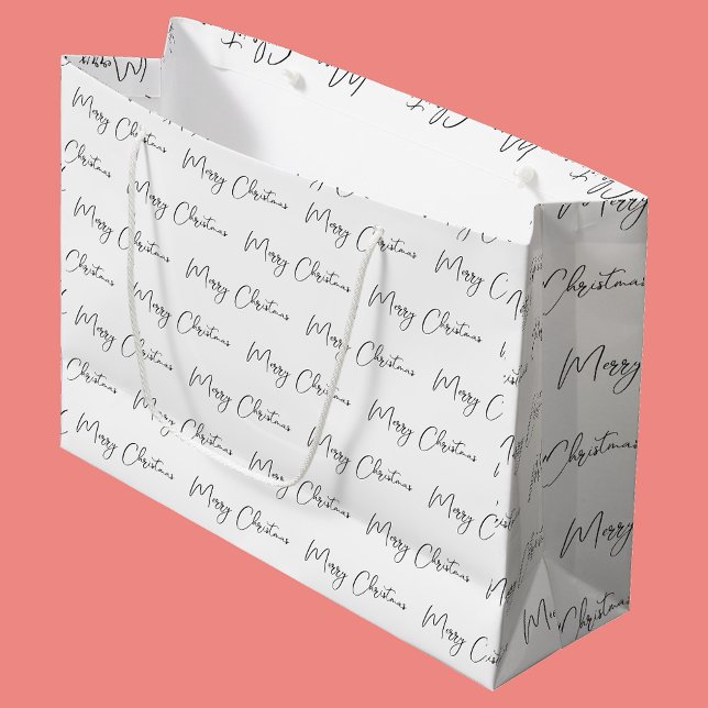 Elegant Monotone Black White Merry Christmas  Large Gift Bag (Creator Uploaded)