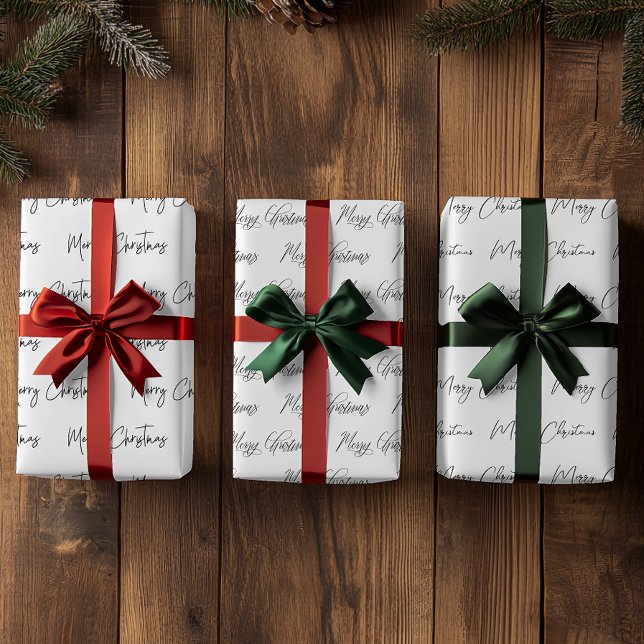 Elegant Monotone Black White Merry Christmas Wrapping Paper Sheets (Creator Uploaded)