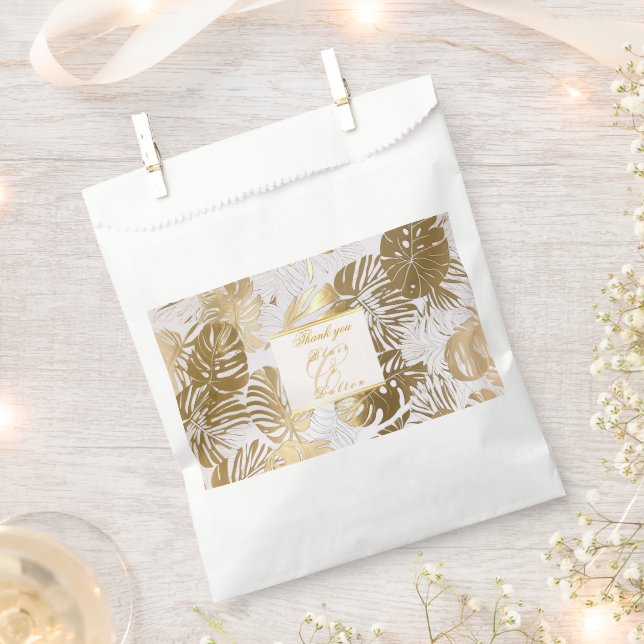 Elegant Monstera Gilded Gold Wedding Favor Bag (Clipped)