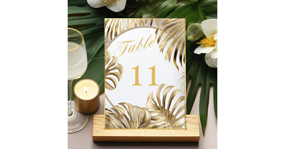 Monstera Table Numbers Elegant Monstera Gilded Gold Wedding Table Number | Zazzle