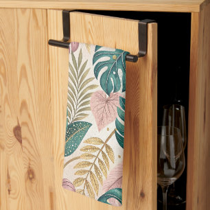 Elegant Monsteras Gold Kitchen Towel