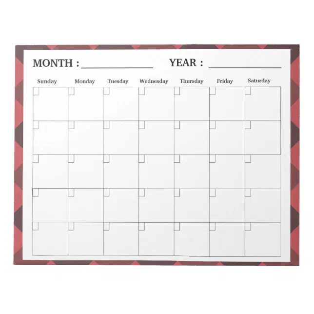 Elegant Monthly Blank Calendar Planner Notepad | Zazzle