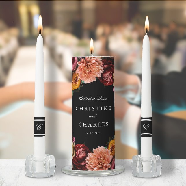 Elegant + Moody Autumn Floral Wedding Welcome Sign Unity Candle Set (Creator Uploaded)
