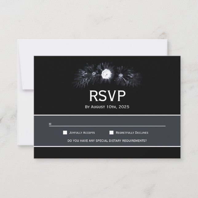 Elegant Moody Black Floral Wedding RSVP (Front)