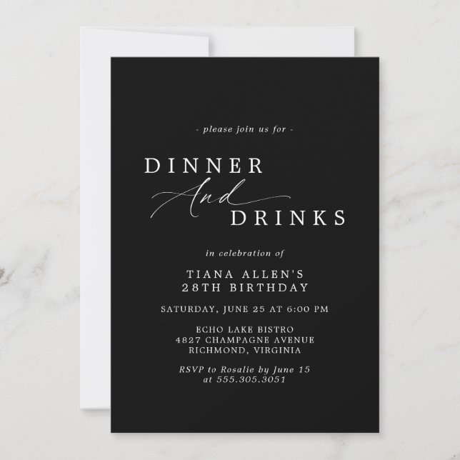 Elegant Moody Black | Formal Birthday Dinner Party Invitation