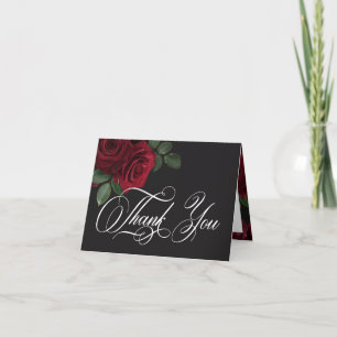 Elegant Moody Blood Red Rose Floral Wedding Folded Letterpress Thank You Card