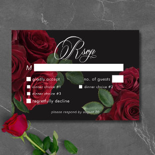 Elegant Moody Blood Red Roses Floral Dinner RSVP Card