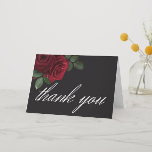 Elegant Moody Blood Red Roses Floral Folded Thank You Card