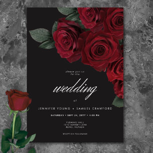 Elegant Moody Blood Red Roses Floral Wedding Invitation