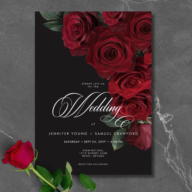 Elegant Moody Blood Red Roses Floral Wedding Invitation (Elegant Moody Blood Red Roses Floral Wedding Invitation)