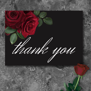 Elegant Moody Blood Red Roses Floral Wedding Thank You Card