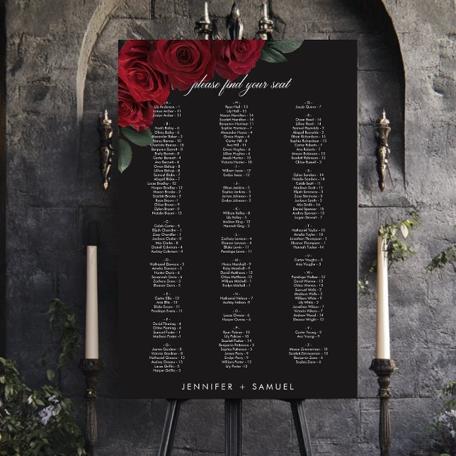 Elegant Moody Blood Red Roses Wedding Seating Foam Board (Creator Uploaded)