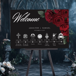 Elegant Moody Blood Red Roses Wedding Timeline Foam Board