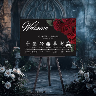Elegant Moody Blood Red Roses Wedding Timeline Foam Board