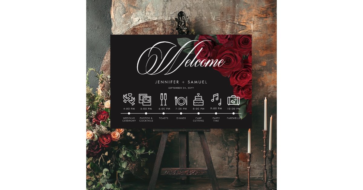 Elegant Moody Blood Red Roses Wedding Timeline Foam Board | Zazzle