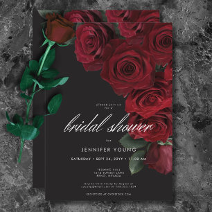 Elegant Moody Blood Roses Floral Bridal Shower Invitation