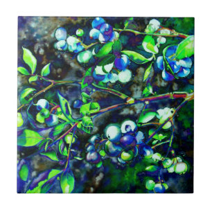 Elegant moody blueberry watercolor painting ceramic tile