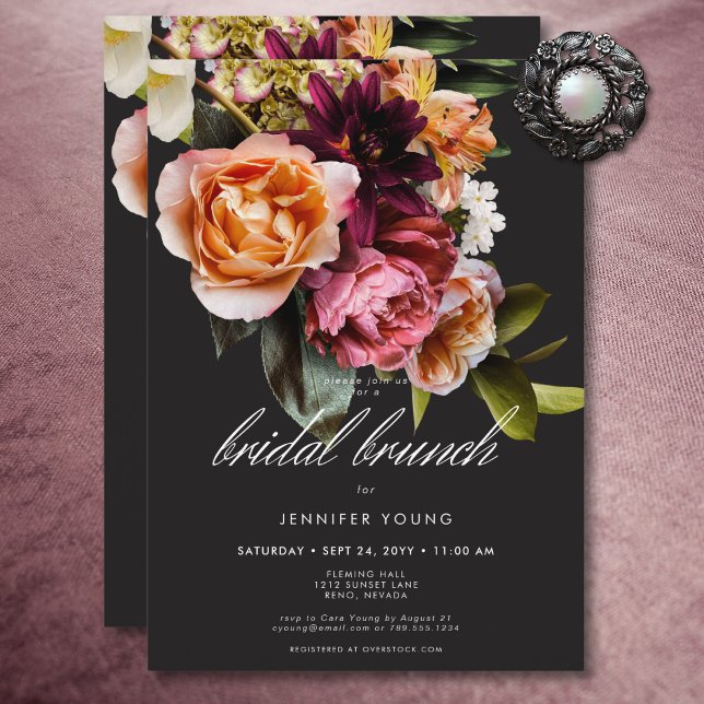 Elegant Moody Burgundy & Pink Floral Bridal Brunch Invitation (Elegant Moody Burgundy & Pink Floral Bridal Brunch Invitation)