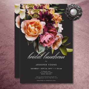 Elegant Moody Burgundy & Pink Floral Bridal Lunch Invitation